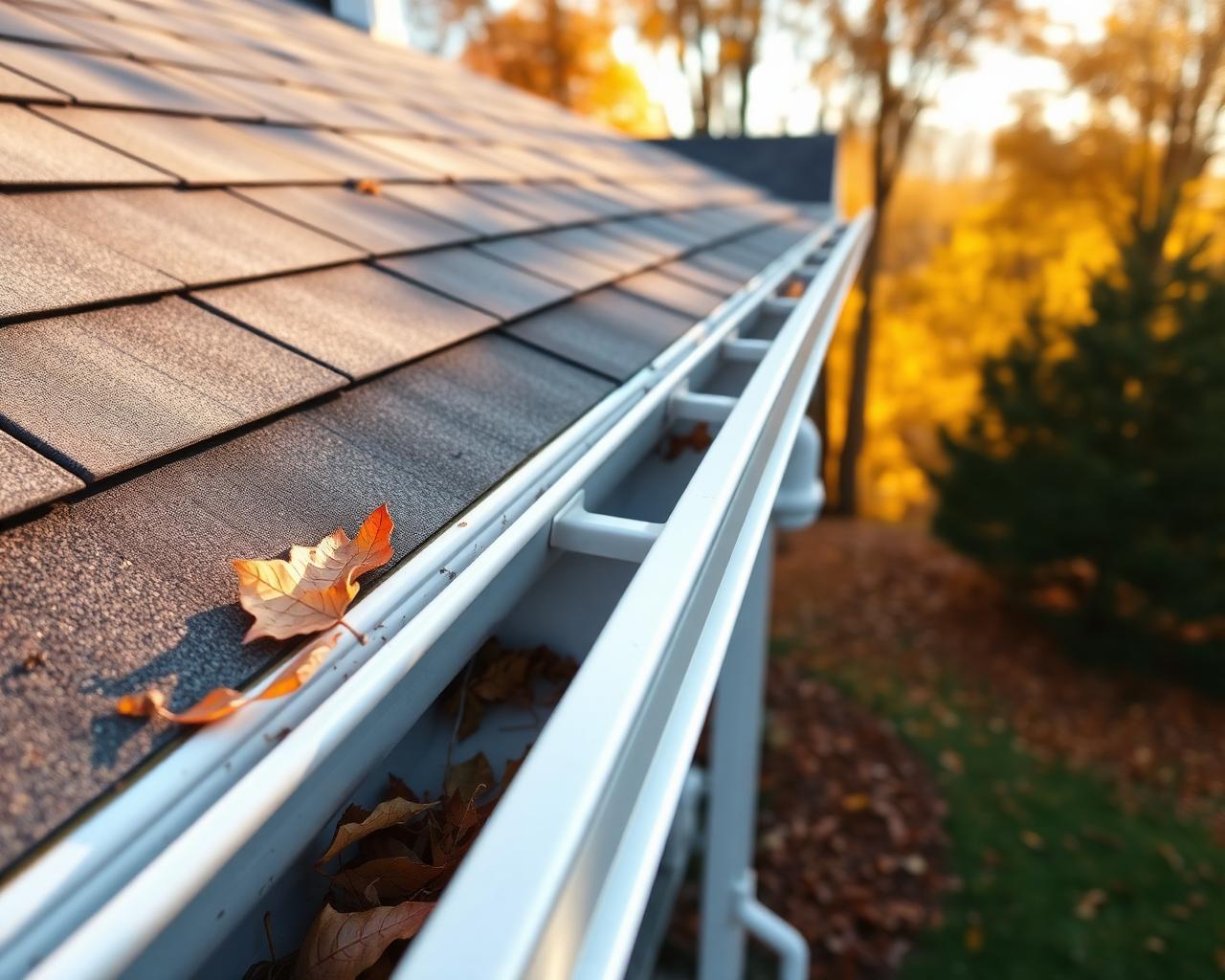 Residential aluminum gutter cleared during seasonal gutter cleaning.